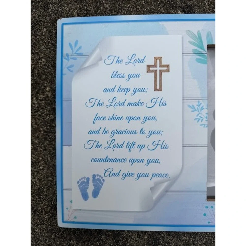 Religious Baby Boy Picture Frame Blue Scripture‎ Cross 4x6 Photo Nursery Decor
